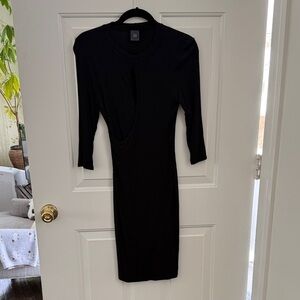 May Pink Sexy Black Ribbed Long Sleeve Dress - Size Large